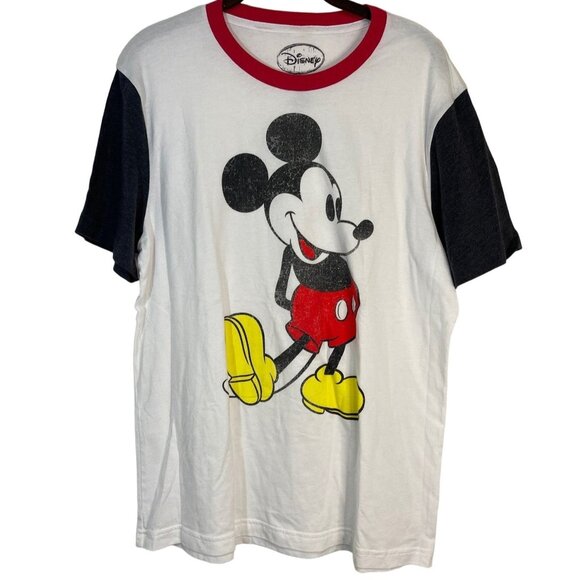 Disney short sleeve shirt micky mouse cotton blend white red gray large READ - Picture 1 of 8